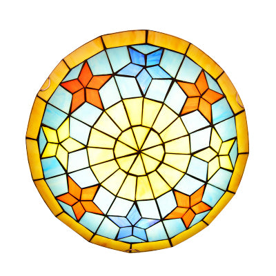 Tiffany Bowl Shape Flush Mount Light with Star Stained Glass Yellow Ceiling Lamp for Bedroom Yellow Clearhalo 'Ceiling Lights' 'Close To Ceiling Lights' 'Close to ceiling' 'Flush mount' Lighting' 67127