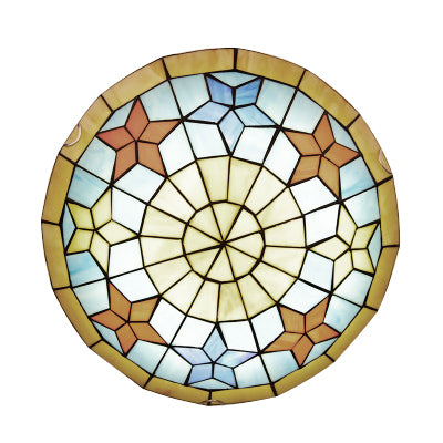 Tiffany Bowl Shape Flush Mount Light with Star Stained Glass Yellow Ceiling Lamp for Bedroom Clearhalo 'Ceiling Lights' 'Close To Ceiling Lights' 'Close to ceiling' 'Flush mount' Lighting' 67128