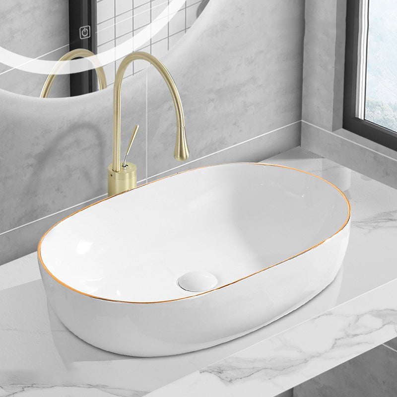 Modern Vessel Lavatory Sink Porcelain Oval Shut-Off Valve Included Vessel Clearhalo 'Bathroom Remodel & Bathroom Fixtures' 'Bathroom Sinks & Faucet Components' 'Bathroom Sinks' 'bathroom_sink' 'Home Improvement' 'home_improvement' 'home_improvement_bathroom_sink' 6712945