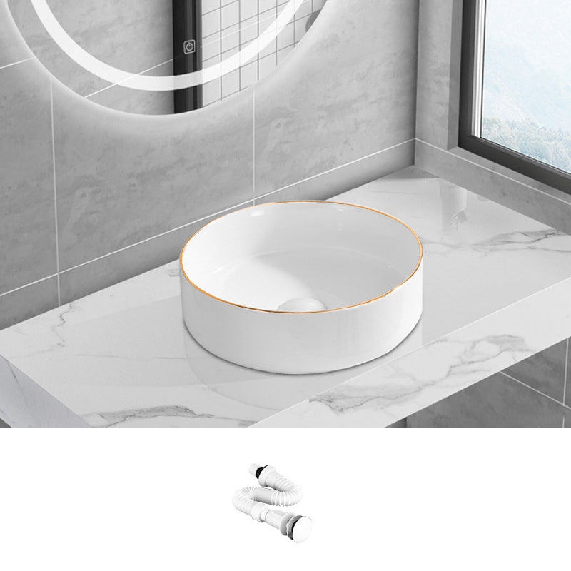 Modern Vessel Lavatory Sink Porcelain Oval Shut-Off Valve Included Vessel 14.2"L x 14.2"W x 5.5"H Sink Clearhalo 'Bathroom Remodel & Bathroom Fixtures' 'Bathroom Sinks & Faucet Components' 'Bathroom Sinks' 'bathroom_sink' 'Home Improvement' 'home_improvement' 'home_improvement_bathroom_sink' 6712947