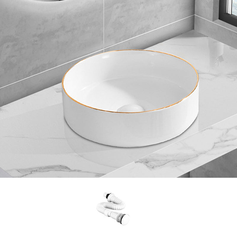 Modern Vessel Lavatory Sink Porcelain Oval Shut-Off Valve Included Vessel 15.7"L x 15.7"W x 5.5"H Sink Clearhalo 'Bathroom Remodel & Bathroom Fixtures' 'Bathroom Sinks & Faucet Components' 'Bathroom Sinks' 'bathroom_sink' 'Home Improvement' 'home_improvement' 'home_improvement_bathroom_sink' 6712949