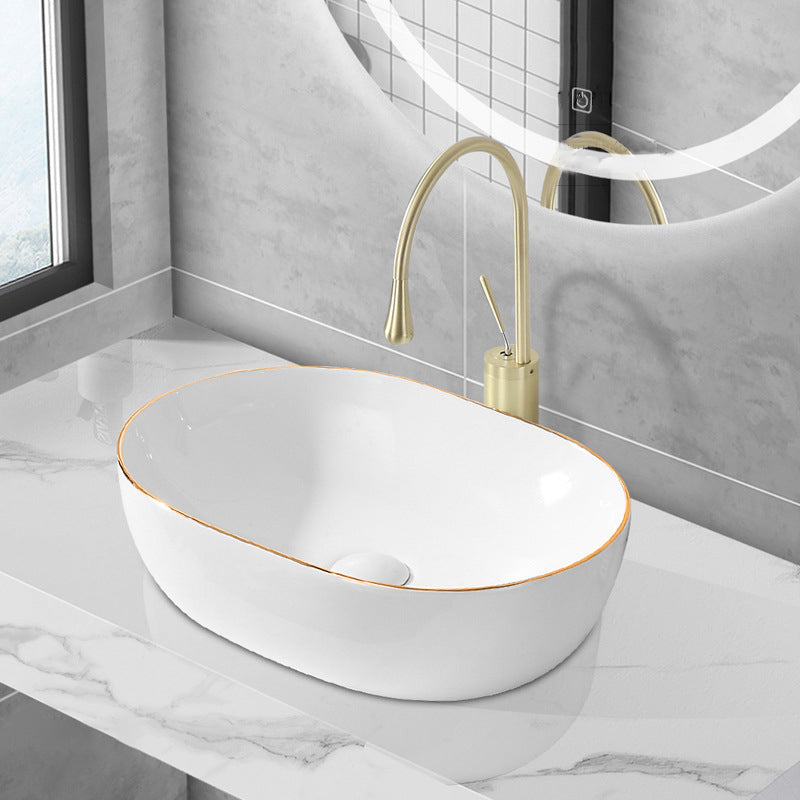 Modern Vessel Lavatory Sink Porcelain Oval Shut-Off Valve Included Vessel Clearhalo 'Bathroom Remodel & Bathroom Fixtures' 'Bathroom Sinks & Faucet Components' 'Bathroom Sinks' 'bathroom_sink' 'Home Improvement' 'home_improvement' 'home_improvement_bathroom_sink' 6712950