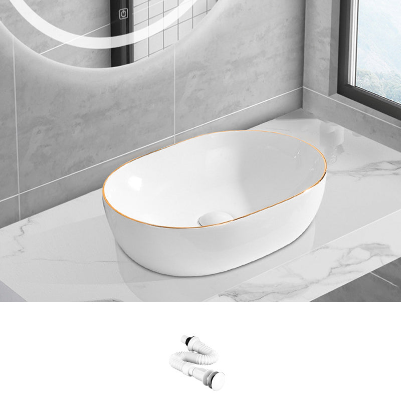 Modern Vessel Lavatory Sink Porcelain Oval Shut-Off Valve Included Vessel 18.1"L x 13"W x 5.1"H Sink Clearhalo 'Bathroom Remodel & Bathroom Fixtures' 'Bathroom Sinks & Faucet Components' 'Bathroom Sinks' 'bathroom_sink' 'Home Improvement' 'home_improvement' 'home_improvement_bathroom_sink' 6712951