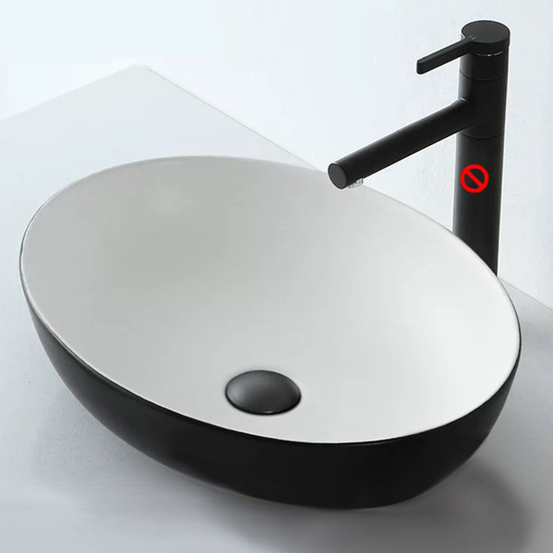 Modern Vessel Bathroom Sink Oval Porcelain with Pop-Up Drain Vessel Black/ White Clearhalo 'Bathroom Remodel & Bathroom Fixtures' 'Bathroom Sinks & Faucet Components' 'Bathroom Sinks' 'bathroom_sink' 'Home Improvement' 'home_improvement' 'home_improvement_bathroom_sink' 6713004