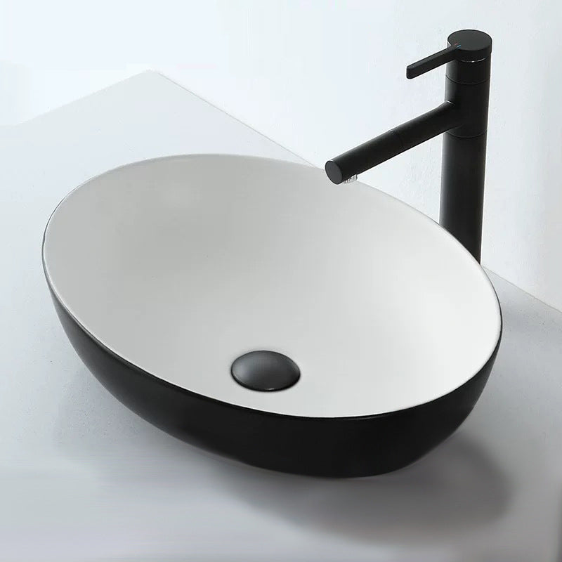 Modern Vessel Bathroom Sink Oval Porcelain with Pop-Up Drain Vessel Clearhalo 'Bathroom Remodel & Bathroom Fixtures' 'Bathroom Sinks & Faucet Components' 'Bathroom Sinks' 'bathroom_sink' 'Home Improvement' 'home_improvement' 'home_improvement_bathroom_sink' 6713005