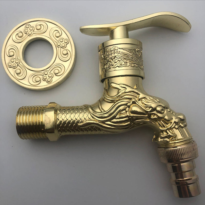 Vintage Classic Sink Faucet Zinc Single Handle Dragon Embossing Wall Mounted Faucet Gold Lever Handles Clearhalo 'Bathroom Remodel & Bathroom Fixtures' 'Bathroom Sink Faucets' 'Bathroom Sinks & Faucet Components' 'bathroom_sink_faucets' 'Home Improvement' 'home_improvement' 'home_improvement_bathroom_sink_faucets' 6713289