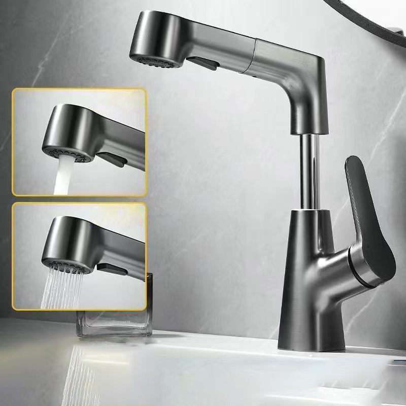 Modern Widespread Bathroom Faucet Copper Basin Lavatory Faucet Dark Gray Clearhalo 'Bathroom Remodel & Bathroom Fixtures' 'Bathroom Sink Faucets' 'Bathroom Sinks & Faucet Components' 'bathroom_sink_faucets' 'Home Improvement' 'home_improvement' 'home_improvement_bathroom_sink_faucets' 6713308