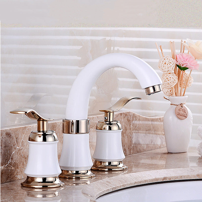 Glam Style Faucet Widespread Sink Faucet with 2 Handles and 3 Holes White Clearhalo 'Bathroom Remodel & Bathroom Fixtures' 'Bathroom Sink Faucets' 'Bathroom Sinks & Faucet Components' 'bathroom_sink_faucets' 'Home Improvement' 'home_improvement' 'home_improvement_bathroom_sink_faucets' 6713375