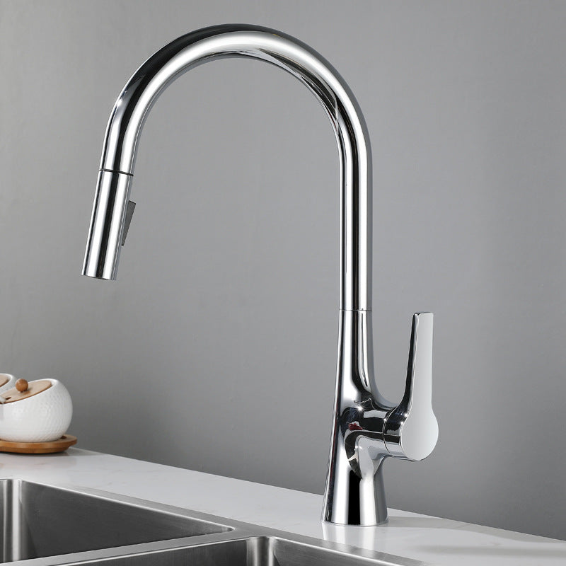 Contemporary Single Handle Standard Kitchen Faucet Pull Down 1-Hold Faucet Chrome Clearhalo 'Home Improvement' 'home_improvement' 'home_improvement_kitchen_faucets' 'Kitchen Faucets' 'Kitchen Remodel & Kitchen Fixtures' 'Kitchen Sinks & Faucet Components' 'kitchen_faucets' 6713460