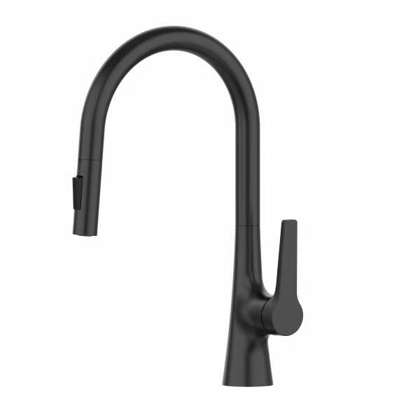 Contemporary Single Handle Standard Kitchen Faucet Pull Down 1-Hold Faucet Black Clearhalo 'Home Improvement' 'home_improvement' 'home_improvement_kitchen_faucets' 'Kitchen Faucets' 'Kitchen Remodel & Kitchen Fixtures' 'Kitchen Sinks & Faucet Components' 'kitchen_faucets' 6713462