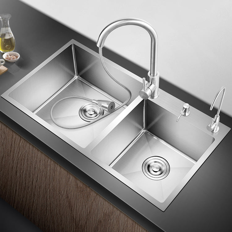 Classic Style Kitchen Sink Drop-In Stainless Steel Kitchen Sink with Drain Strainer Kit Clearhalo 'Home Improvement' 'home_improvement' 'home_improvement_kitchen_sinks' 'Kitchen Remodel & Kitchen Fixtures' 'Kitchen Sinks & Faucet Components' 'Kitchen Sinks' 'kitchen_sinks' 6713626