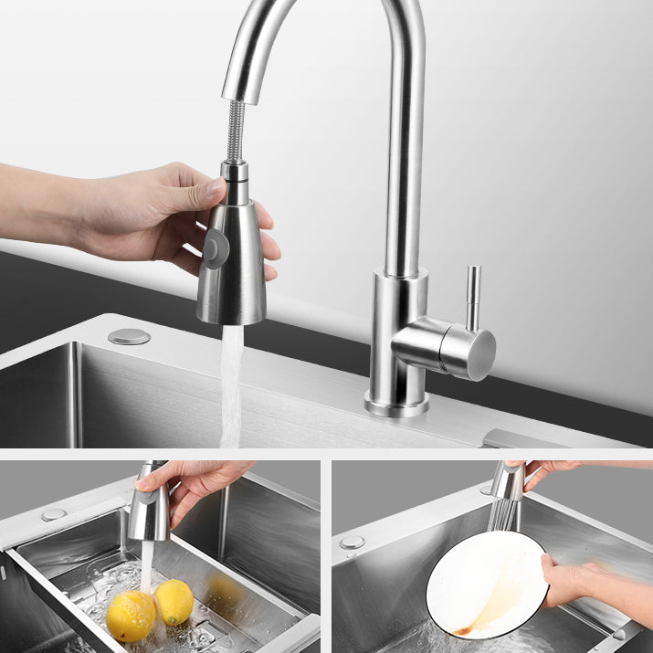 Classic Style Kitchen Sink Drop-In Stainless Steel Kitchen Sink with Drain Strainer Kit Clearhalo 'Home Improvement' 'home_improvement' 'home_improvement_kitchen_sinks' 'Kitchen Remodel & Kitchen Fixtures' 'Kitchen Sinks & Faucet Components' 'Kitchen Sinks' 'kitchen_sinks' 6713632