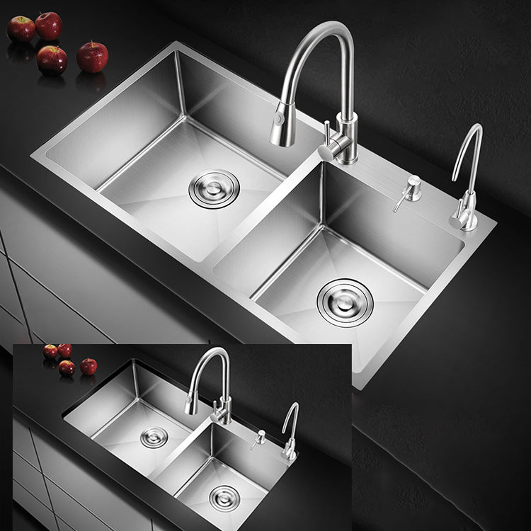 Classic Style Kitchen Sink Drop-In Stainless Steel Kitchen Sink with Drain Strainer Kit Clearhalo 'Home Improvement' 'home_improvement' 'home_improvement_kitchen_sinks' 'Kitchen Remodel & Kitchen Fixtures' 'Kitchen Sinks & Faucet Components' 'Kitchen Sinks' 'kitchen_sinks' 6713636