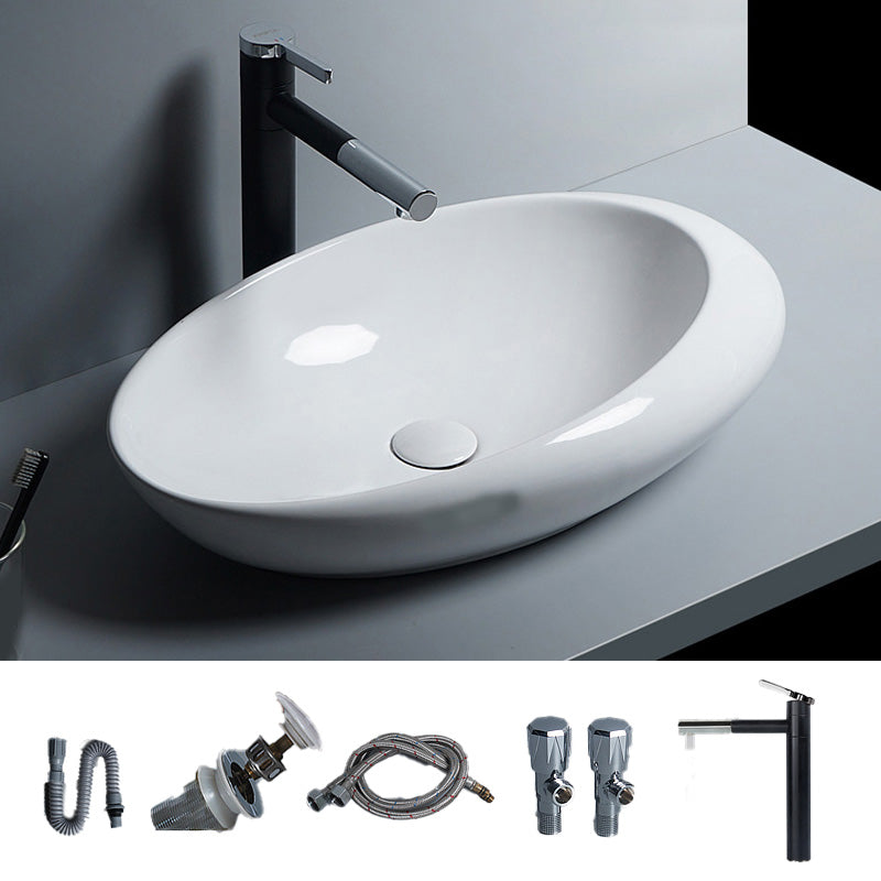 Modern Bathroom Sink Porcelain Oval-Shape Vessel Bathroom Sink with Pop-Up Drain Swivel Spout Sink with Faucet Clearhalo 'Bathroom Remodel & Bathroom Fixtures' 'Bathroom Sinks & Faucet Components' 'Bathroom Sinks' 'bathroom_sink' 'Home Improvement' 'home_improvement' 'home_improvement_bathroom_sink' 6713752