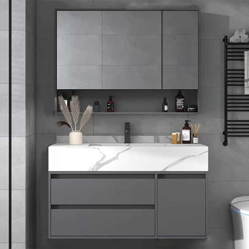 Modern Bathroom Vanity Set Mirror Included Rectangular Sink Drawer Sink Vanity Vanity & Faucet & Mirror Cabinet Clearhalo 'Bathroom Remodel & Bathroom Fixtures' 'Bathroom Vanities' 'bathroom_vanities' 'Home Improvement' 'home_improvement' 'home_improvement_bathroom_vanities' 6713788