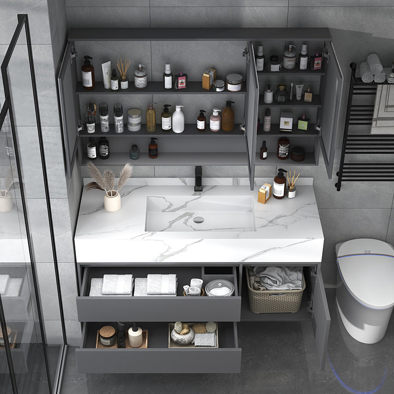 Modern Bathroom Vanity Set Mirror Included Rectangular Sink Drawer Sink Vanity Clearhalo 'Bathroom Remodel & Bathroom Fixtures' 'Bathroom Vanities' 'bathroom_vanities' 'Home Improvement' 'home_improvement' 'home_improvement_bathroom_vanities' 6713792