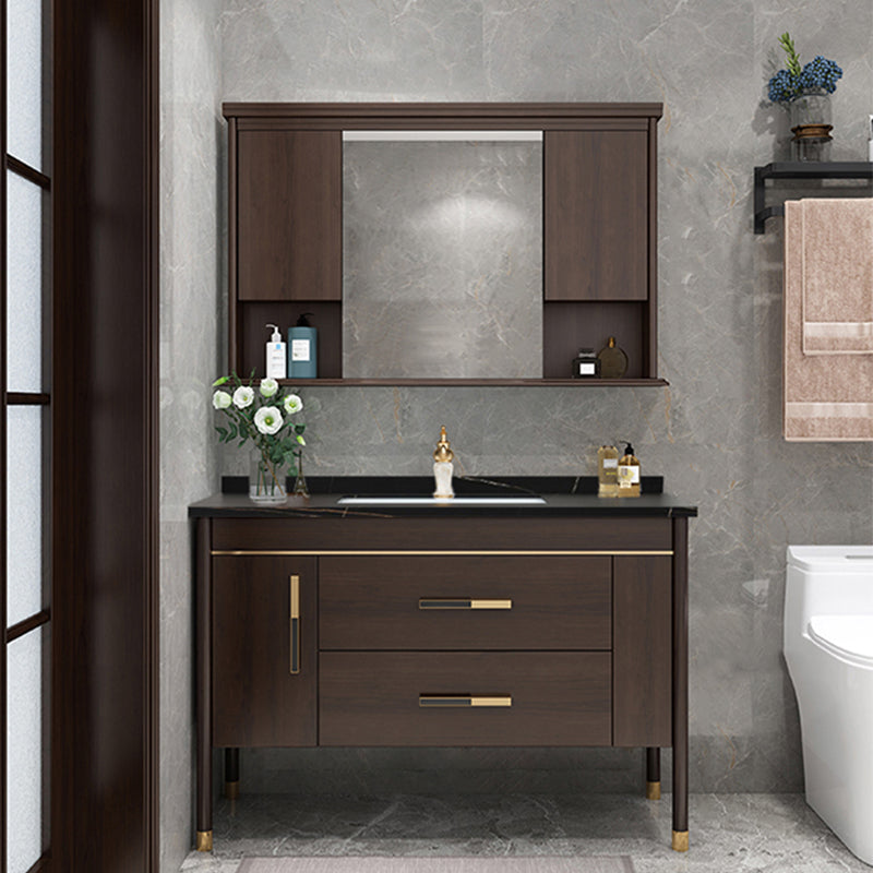 Wood Frame Bathroom Vanity Drawers Single Sink Rectangle Freestanding Vanity with Mirror Vanity & Faucet & Mirror Cabinet 47.2"L x 21.7"W x 32.7"H Black Clearhalo 'Bathroom Remodel & Bathroom Fixtures' 'Bathroom Vanities' 'bathroom_vanities' 'Home Improvement' 'home_improvement' 'home_improvement_bathroom_vanities' 6713885