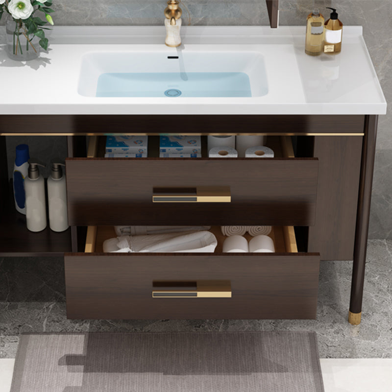 Wood Frame Bathroom Vanity Drawers Single Sink Rectangle Freestanding Vanity with Mirror Clearhalo 'Bathroom Remodel & Bathroom Fixtures' 'Bathroom Vanities' 'bathroom_vanities' 'Home Improvement' 'home_improvement' 'home_improvement_bathroom_vanities' 6713890