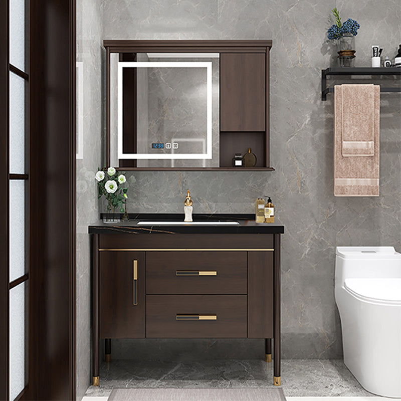 Wood Frame Bathroom Vanity Drawers Single Sink Rectangle Freestanding Vanity with Mirror Vanity & Faucet & Smart Medicine Cabinet 31.5"L x 21.7"W x 32.7"H Black Clearhalo 'Bathroom Remodel & Bathroom Fixtures' 'Bathroom Vanities' 'bathroom_vanities' 'Home Improvement' 'home_improvement' 'home_improvement_bathroom_vanities' 6713897