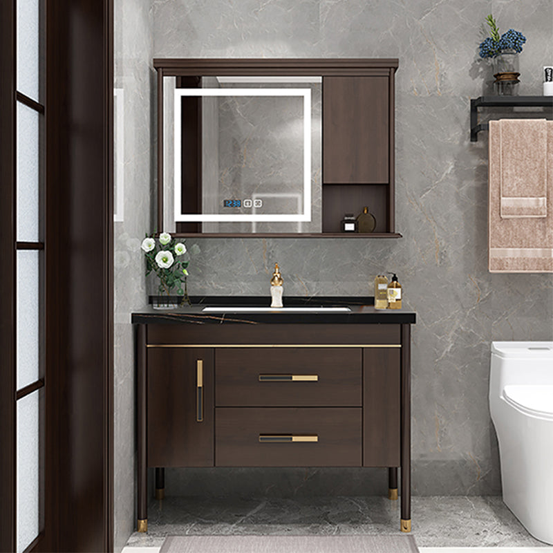 Wood Frame Bathroom Vanity Drawers Single Sink Rectangle Freestanding Vanity with Mirror Vanity & Faucet & Smart Medicine Cabinet 35.4"L x 21.7"W x 32.7"H Black Clearhalo 'Bathroom Remodel & Bathroom Fixtures' 'Bathroom Vanities' 'bathroom_vanities' 'Home Improvement' 'home_improvement' 'home_improvement_bathroom_vanities' 6713898