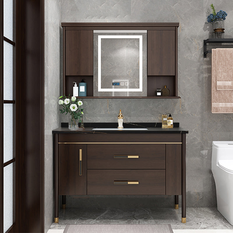 Wood Frame Bathroom Vanity Drawers Single Sink Rectangle Freestanding Vanity with Mirror Vanity & Faucet & Smart Medicine Cabinet 47.2"L x 21.7"W x 32.7"H Black Clearhalo 'Bathroom Remodel & Bathroom Fixtures' 'Bathroom Vanities' 'bathroom_vanities' 'Home Improvement' 'home_improvement' 'home_improvement_bathroom_vanities' 6713901