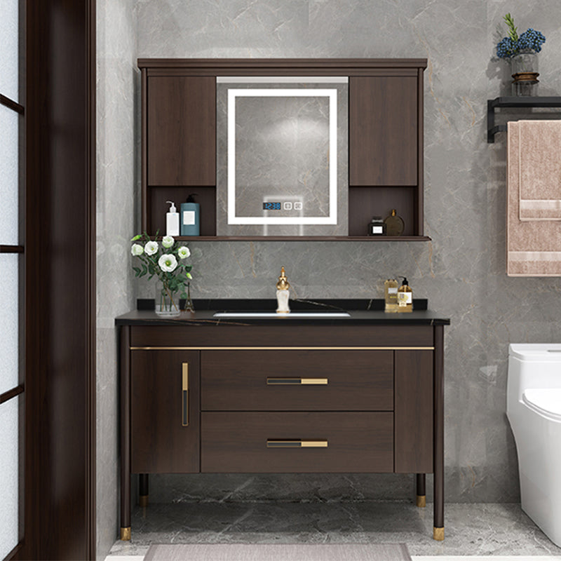 Wood Frame Bathroom Vanity Drawers Single Sink Rectangle Freestanding Vanity with Mirror Vanity & Faucet & Smart Medicine Cabinet 51"L x 22"W x 33"H Black Clearhalo 'Bathroom Remodel & Bathroom Fixtures' 'Bathroom Vanities' 'bathroom_vanities' 'Home Improvement' 'home_improvement' 'home_improvement_bathroom_vanities' 6713902