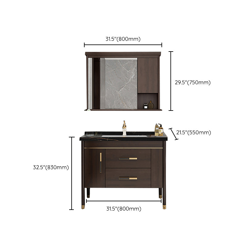 Wood Frame Bathroom Vanity Drawers Single Sink Rectangle Freestanding Vanity with Mirror Clearhalo 'Bathroom Remodel & Bathroom Fixtures' 'Bathroom Vanities' 'bathroom_vanities' 'Home Improvement' 'home_improvement' 'home_improvement_bathroom_vanities' 6713913