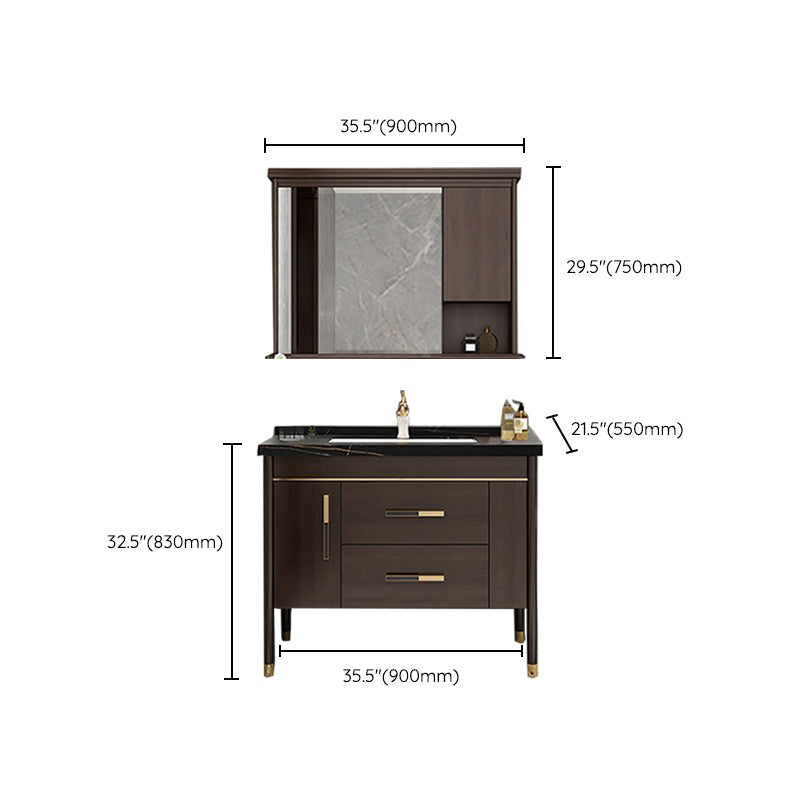 Wood Frame Bathroom Vanity Drawers Single Sink Rectangle Freestanding Vanity with Mirror Clearhalo 'Bathroom Remodel & Bathroom Fixtures' 'Bathroom Vanities' 'bathroom_vanities' 'Home Improvement' 'home_improvement' 'home_improvement_bathroom_vanities' 6713914