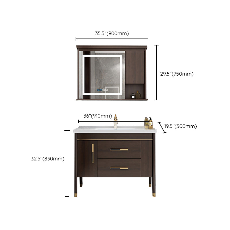 Wood Frame Bathroom Vanity Drawers Single Sink Rectangle Freestanding Vanity with Mirror Clearhalo 'Bathroom Remodel & Bathroom Fixtures' 'Bathroom Vanities' 'bathroom_vanities' 'Home Improvement' 'home_improvement' 'home_improvement_bathroom_vanities' 6713921