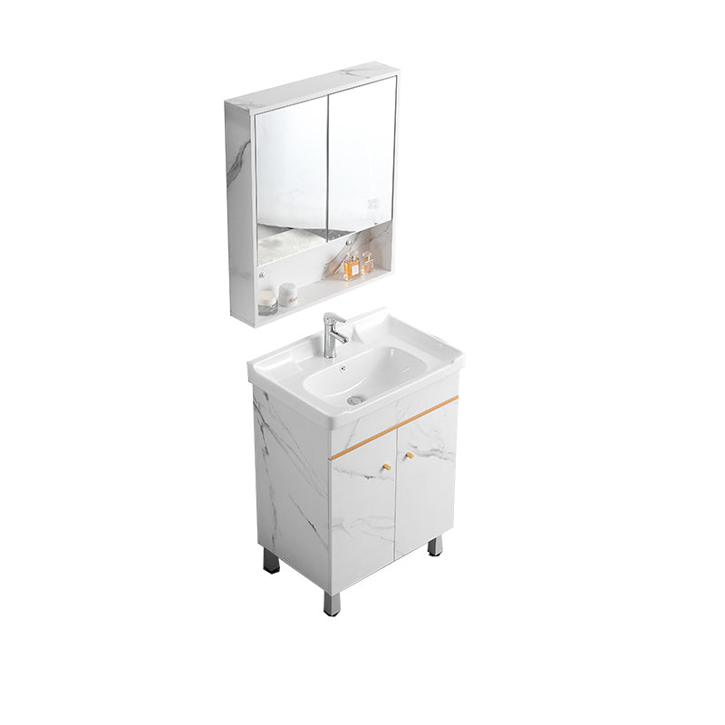 Rectangle Vanity Set White Single Sink Mirror Freestanding Bathroom Vanity with Door Clearhalo 'Bathroom Remodel & Bathroom Fixtures' 'Bathroom Vanities' 'bathroom_vanities' 'Home Improvement' 'home_improvement' 'home_improvement_bathroom_vanities' 6713994