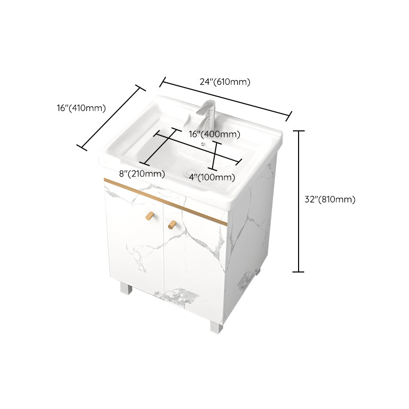 Rectangle Vanity Set White Single Sink Mirror Freestanding Bathroom Vanity with Door Clearhalo 'Bathroom Remodel & Bathroom Fixtures' 'Bathroom Vanities' 'bathroom_vanities' 'Home Improvement' 'home_improvement' 'home_improvement_bathroom_vanities' 6714042