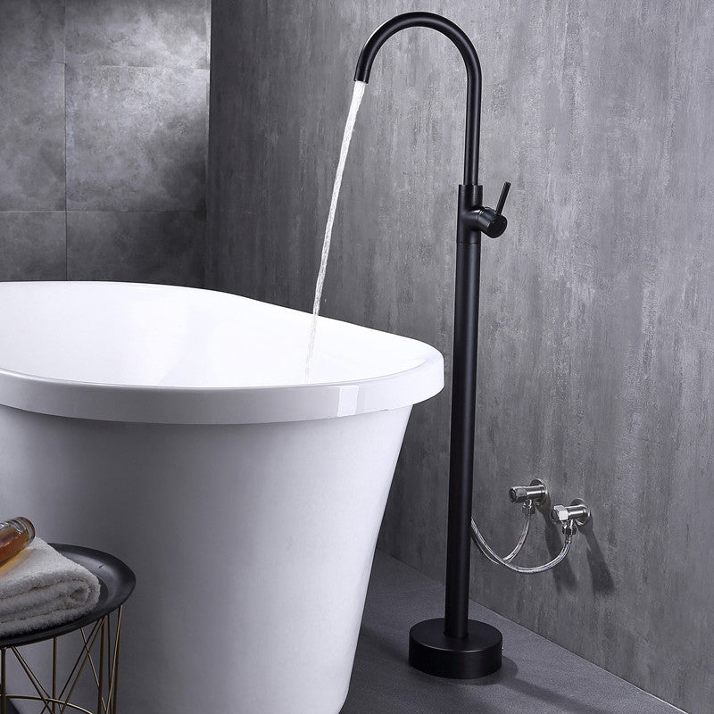 Modern Floor Mounted High Arc Freestanding Tub Filler Metal Freestanding Tub Filler Trim Clearhalo 'Bathroom Remodel & Bathroom Fixtures' 'Bathtub Faucets' 'bathtub_faucets' 'Home Improvement' 'home_improvement' 'home_improvement_bathtub_faucets' 6714650