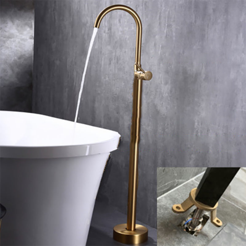 Modern Floor Mounted High Arc Freestanding Tub Filler Metal Freestanding Tub Filler Trim Gold Round Ground Clearhalo 'Bathroom Remodel & Bathroom Fixtures' 'Bathtub Faucets' 'bathtub_faucets' 'Home Improvement' 'home_improvement' 'home_improvement_bathtub_faucets' 6714659