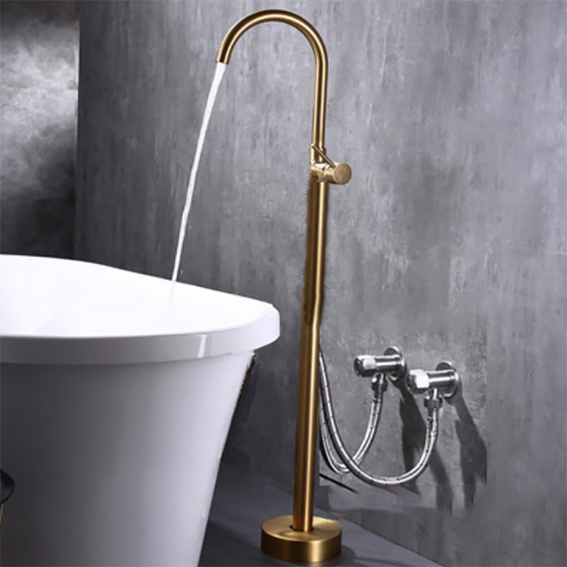 Modern Floor Mounted High Arc Freestanding Tub Filler Metal Freestanding Tub Filler Trim Gold Round Wall Clearhalo 'Bathroom Remodel & Bathroom Fixtures' 'Bathtub Faucets' 'bathtub_faucets' 'Home Improvement' 'home_improvement' 'home_improvement_bathtub_faucets' 6714660