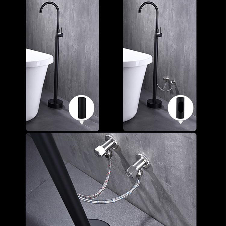 Modern Floor Mounted High Arc Freestanding Tub Filler Metal Freestanding Tub Filler Trim Clearhalo 'Bathroom Remodel & Bathroom Fixtures' 'Bathtub Faucets' 'bathtub_faucets' 'Home Improvement' 'home_improvement' 'home_improvement_bathtub_faucets' 6714661