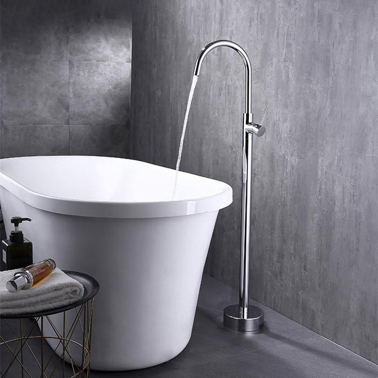 Modern Floor Mounted High Arc Freestanding Tub Filler Metal Freestanding Tub Filler Trim Clearhalo 'Bathroom Remodel & Bathroom Fixtures' 'Bathtub Faucets' 'bathtub_faucets' 'Home Improvement' 'home_improvement' 'home_improvement_bathtub_faucets' 6714663