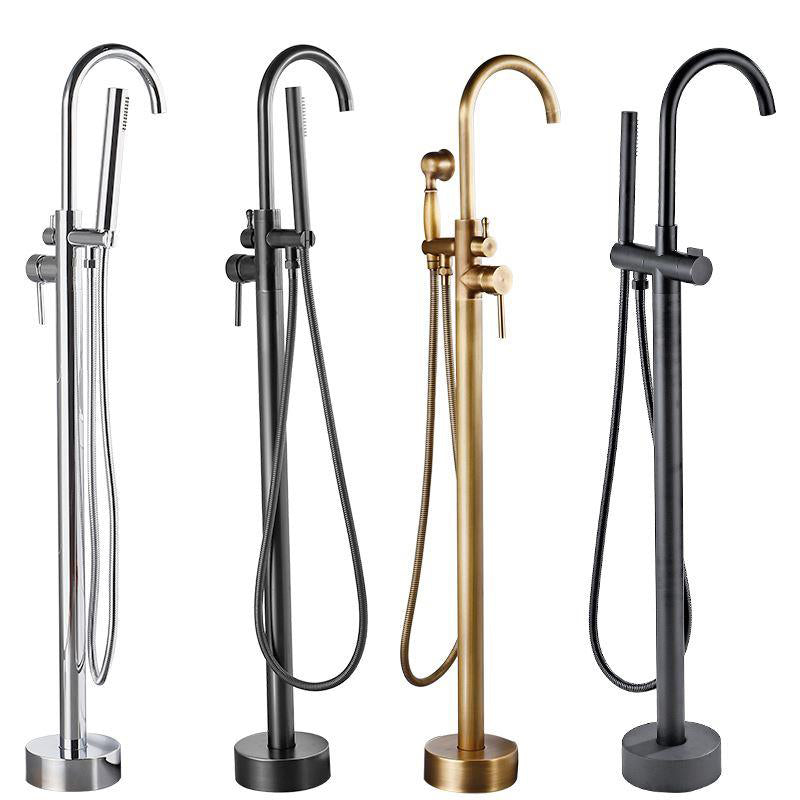 Traditional Floor Mounted Metal Freestanding Tub Filler High Arc Freestanding Faucet Clearhalo 'Bathroom Remodel & Bathroom Fixtures' 'Bathtub Faucets' 'bathtub_faucets' 'Home Improvement' 'home_improvement' 'home_improvement_bathtub_faucets' 6714692