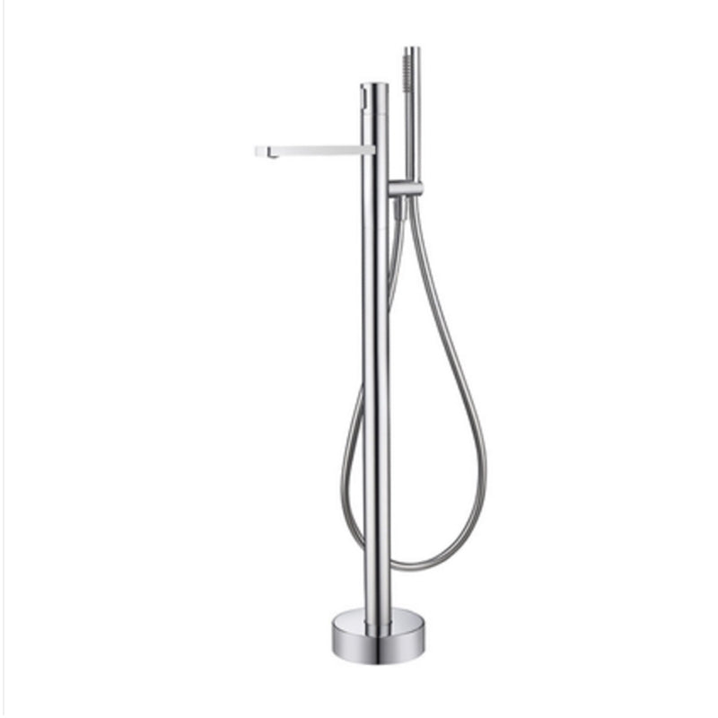 Floor Mounted Metal Freestanding Tub Filler Swivel Nickel Freestanding Faucet Clearhalo 'Bathroom Remodel & Bathroom Fixtures' 'Bathtub Faucets' 'bathtub_faucets' 'Home Improvement' 'home_improvement' 'home_improvement_bathtub_faucets' 6714720