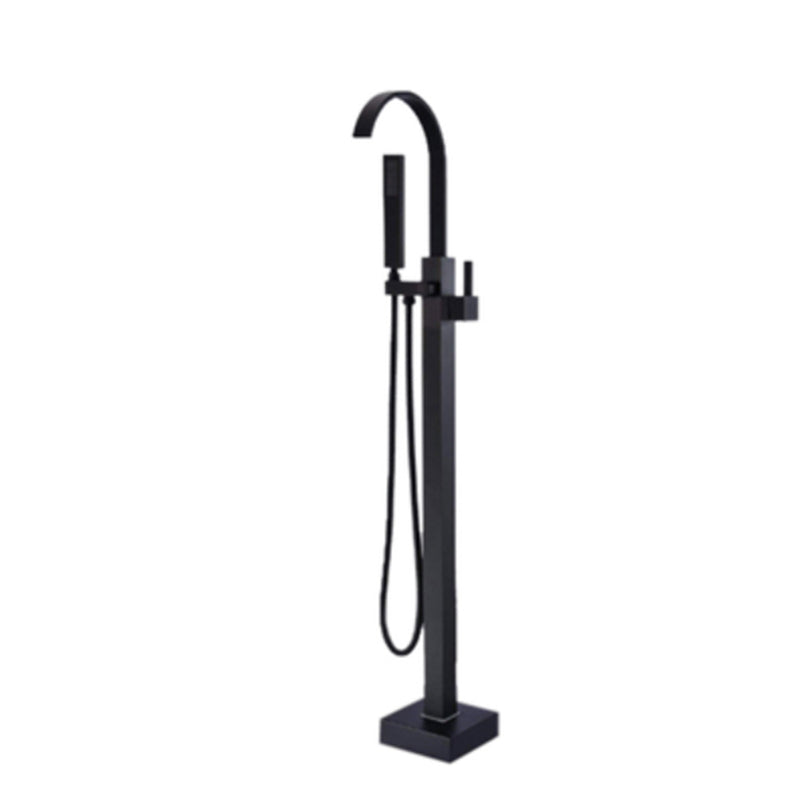 Floor Mounted High Arc Freestanding Tub Filler Copper Freestanding Tub Filler Trim Black Clearhalo 'Bathroom Remodel & Bathroom Fixtures' 'Bathtub Faucets' 'bathtub_faucets' 'Home Improvement' 'home_improvement' 'home_improvement_bathtub_faucets' 6714730