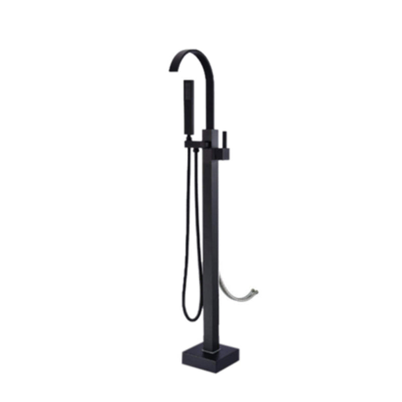 Floor Mounted High Arc Freestanding Tub Filler Copper Freestanding Tub Filler Trim Black Wall Clearhalo 'Bathroom Remodel & Bathroom Fixtures' 'Bathtub Faucets' 'bathtub_faucets' 'Home Improvement' 'home_improvement' 'home_improvement_bathtub_faucets' 6714731