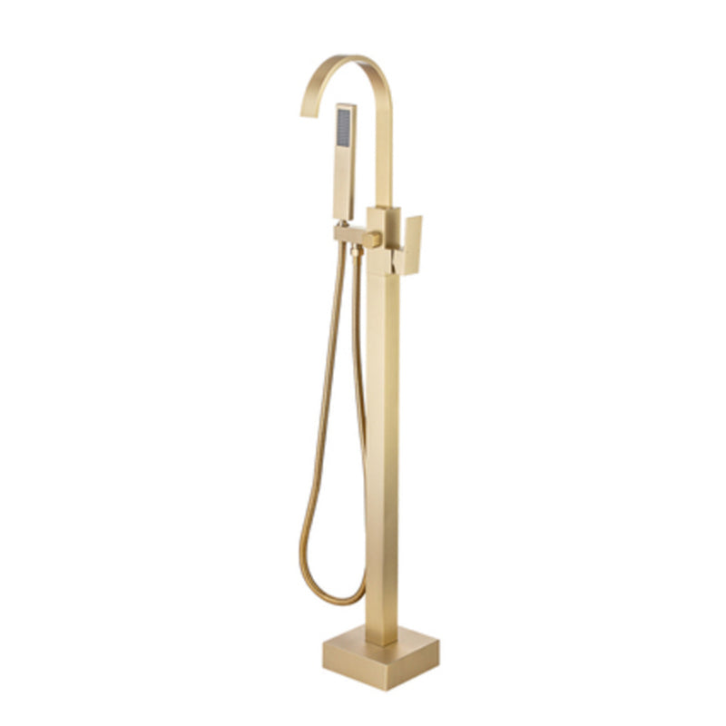 Floor Mounted High Arc Freestanding Tub Filler Copper Freestanding Tub Filler Trim Gold Clearhalo 'Bathroom Remodel & Bathroom Fixtures' 'Bathtub Faucets' 'bathtub_faucets' 'Home Improvement' 'home_improvement' 'home_improvement_bathtub_faucets' 6714741