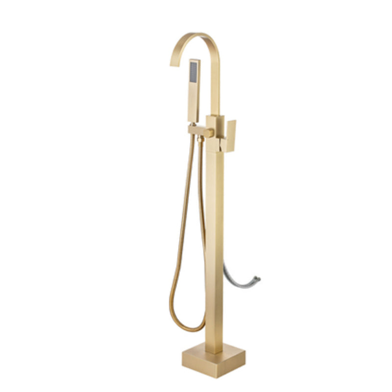 Floor Mounted High Arc Freestanding Tub Filler Copper Freestanding Tub Filler Trim Gold Wall Clearhalo 'Bathroom Remodel & Bathroom Fixtures' 'Bathtub Faucets' 'bathtub_faucets' 'Home Improvement' 'home_improvement' 'home_improvement_bathtub_faucets' 6714743