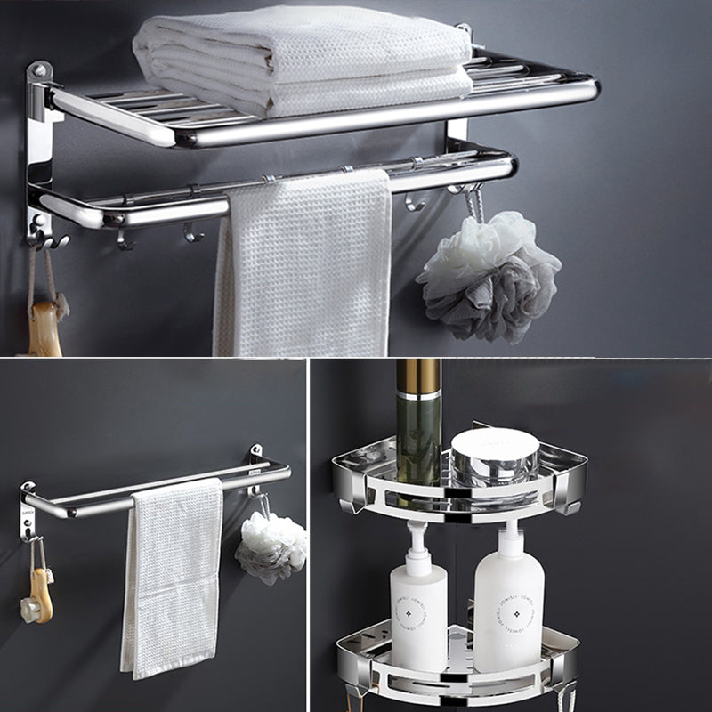 Modern Stainless Steel Bath Shelf Bathroom Accessories Hardware Set 4-Piece Set (Double Rods) Clearhalo 'Bathroom Hardware Sets' 'Bathroom Hardware' 'Bathroom Remodel & Bathroom Fixtures' 'bathroom_hardware_sets' 'Home Improvement' 'home_improvement' 'home_improvement_bathroom_hardware_sets' 6717728