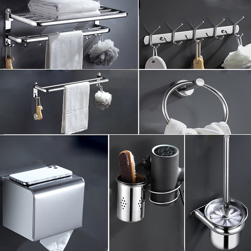 Modern Stainless Steel Bath Shelf Bathroom Accessories Hardware Set 7-Piece Set (Double Rods) Clearhalo 'Bathroom Hardware Sets' 'Bathroom Hardware' 'Bathroom Remodel & Bathroom Fixtures' 'bathroom_hardware_sets' 'Home Improvement' 'home_improvement' 'home_improvement_bathroom_hardware_sets' 6717729