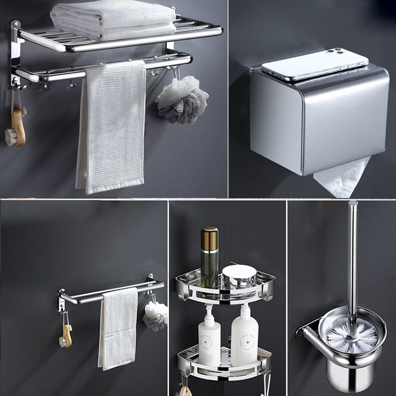 Modern Stainless Steel Bath Shelf Bathroom Accessories Hardware Set 6-Piece Set (Double Rods) Clearhalo 'Bathroom Hardware Sets' 'Bathroom Hardware' 'Bathroom Remodel & Bathroom Fixtures' 'bathroom_hardware_sets' 'Home Improvement' 'home_improvement' 'home_improvement_bathroom_hardware_sets' 6717731