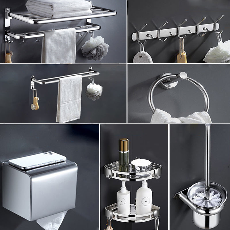 Modern Stainless Steel Bath Shelf Bathroom Accessories Hardware Set 8-Piece Set (Double Rods) Clearhalo 'Bathroom Hardware Sets' 'Bathroom Hardware' 'Bathroom Remodel & Bathroom Fixtures' 'bathroom_hardware_sets' 'Home Improvement' 'home_improvement' 'home_improvement_bathroom_hardware_sets' 6717733