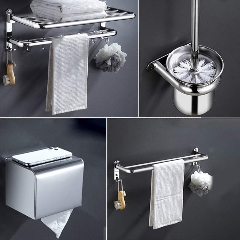 Modern Stainless Steel Bath Shelf Bathroom Accessories Hardware Set 4-Piece Set (Toilet Brush) Clearhalo 'Bathroom Hardware Sets' 'Bathroom Hardware' 'Bathroom Remodel & Bathroom Fixtures' 'bathroom_hardware_sets' 'Home Improvement' 'home_improvement' 'home_improvement_bathroom_hardware_sets' 6717748