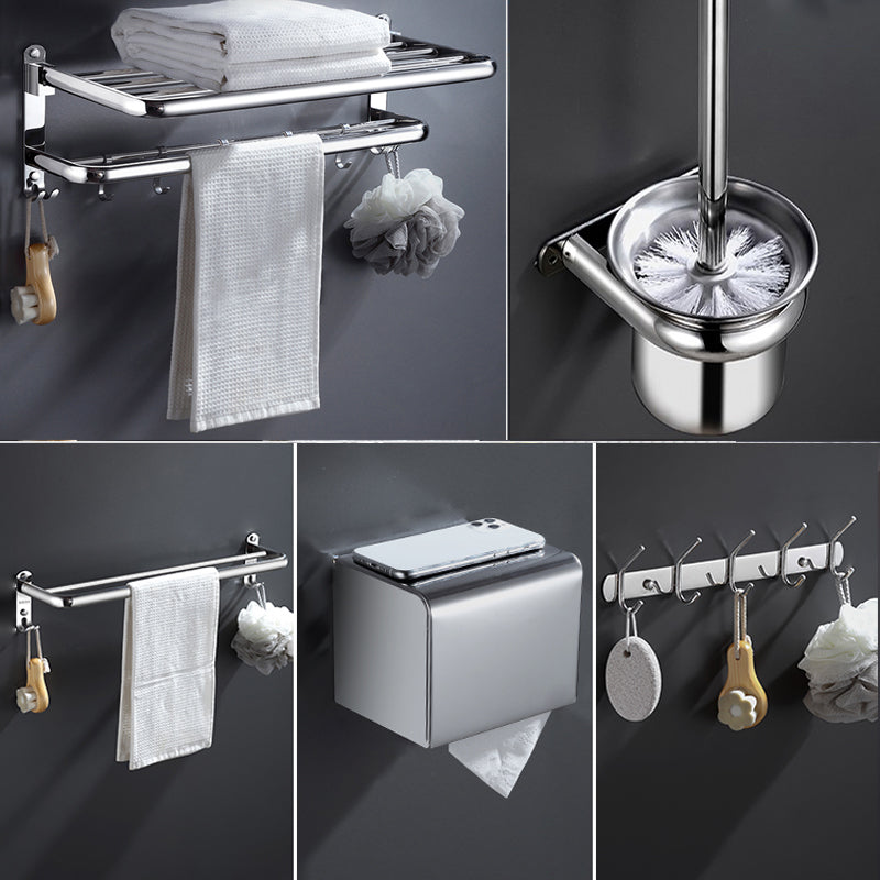 Modern Stainless Steel Bath Shelf Bathroom Accessories Hardware Set 5-Piece Set (Row Hook) Clearhalo 'Bathroom Hardware Sets' 'Bathroom Hardware' 'Bathroom Remodel & Bathroom Fixtures' 'bathroom_hardware_sets' 'Home Improvement' 'home_improvement' 'home_improvement_bathroom_hardware_sets' 6717754