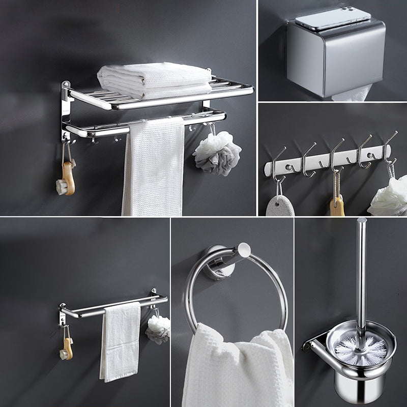 Modern Stainless Steel Bath Shelf Bathroom Accessories Hardware Set 6-Piece Set (Toilet Brush) Clearhalo 'Bathroom Hardware Sets' 'Bathroom Hardware' 'Bathroom Remodel & Bathroom Fixtures' 'bathroom_hardware_sets' 'Home Improvement' 'home_improvement' 'home_improvement_bathroom_hardware_sets' 6717756