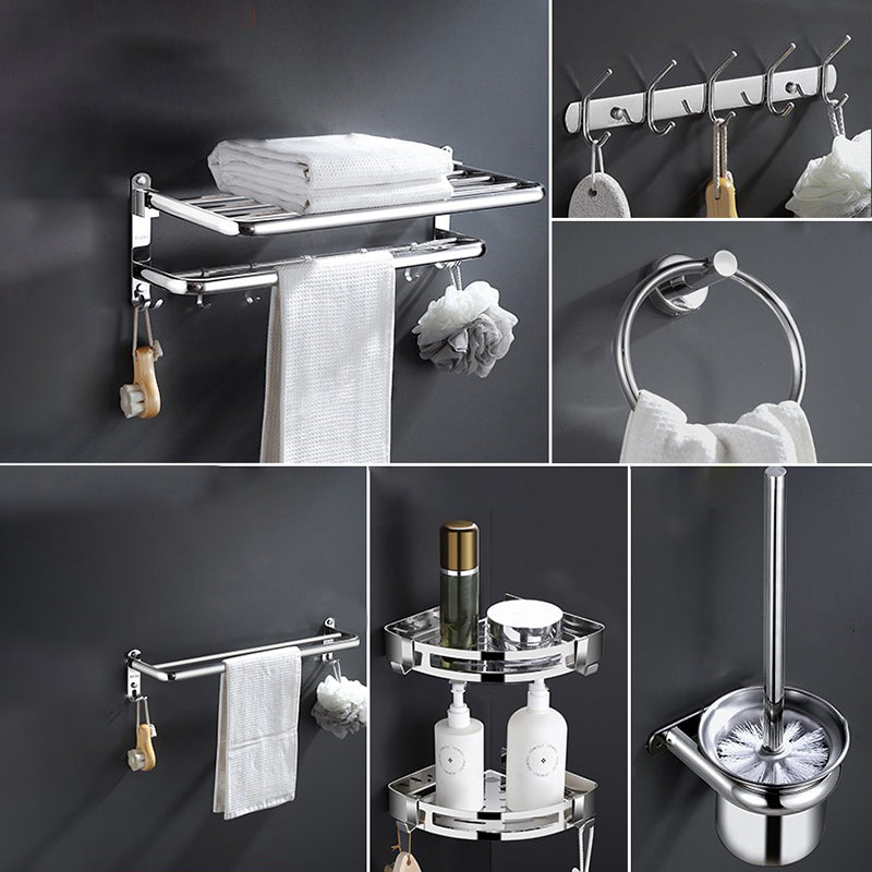 Modern Stainless Steel Bath Shelf Bathroom Accessories Hardware Set 7-Piece Set (Towel Ring) Clearhalo 'Bathroom Hardware Sets' 'Bathroom Hardware' 'Bathroom Remodel & Bathroom Fixtures' 'bathroom_hardware_sets' 'Home Improvement' 'home_improvement' 'home_improvement_bathroom_hardware_sets' 6717758